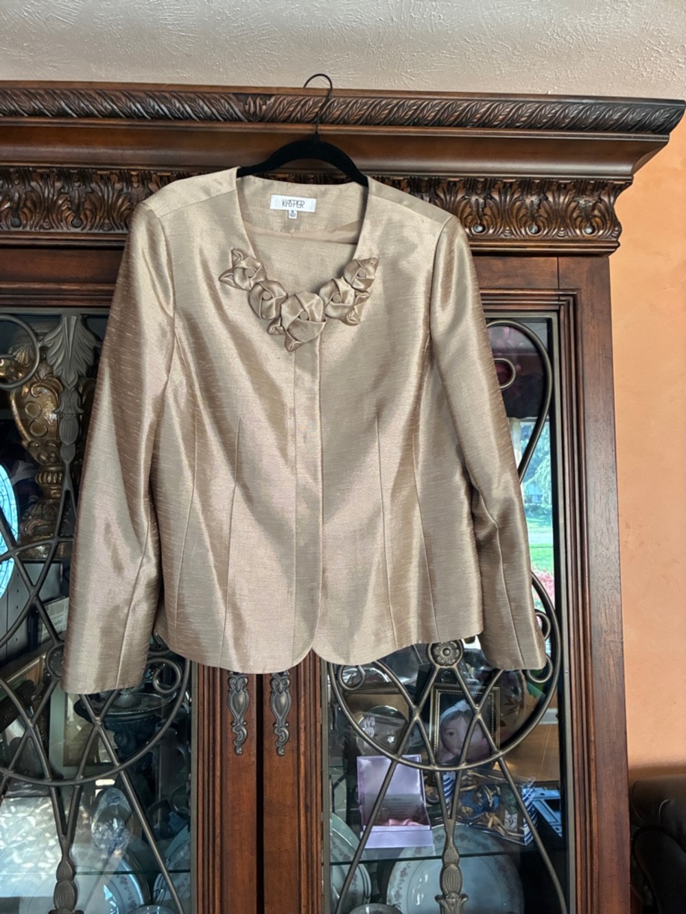Kasper Women's Shimmery Champagne Floral Collar Blazer